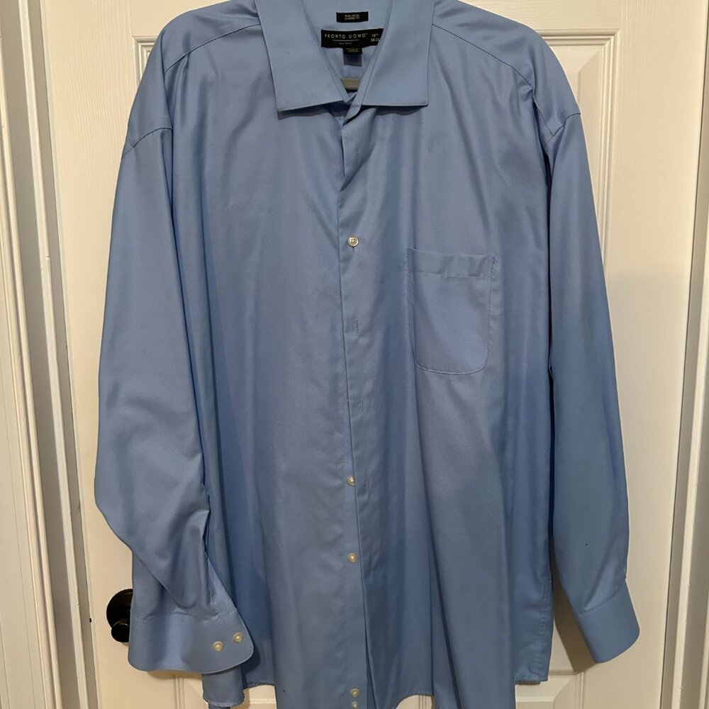 Pronto Uomo Blue Executive Fit Non Iron Button Up Shirt Men's 18.5 34/35